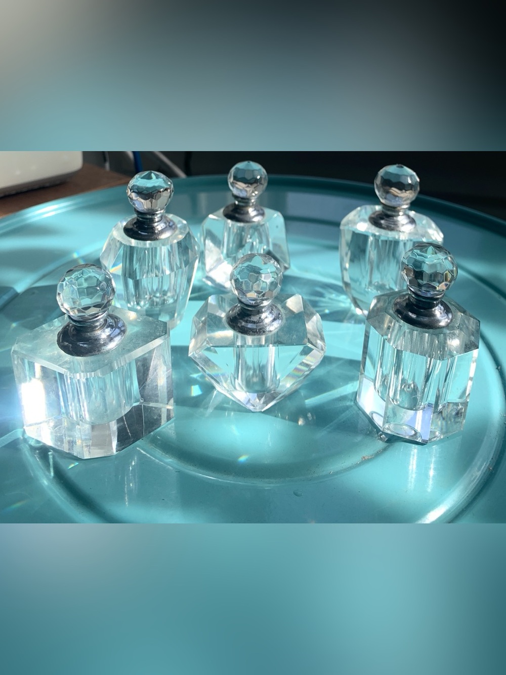 GORGEOUS Set of Vintage 6 Crystal Perfume Decanters🩵